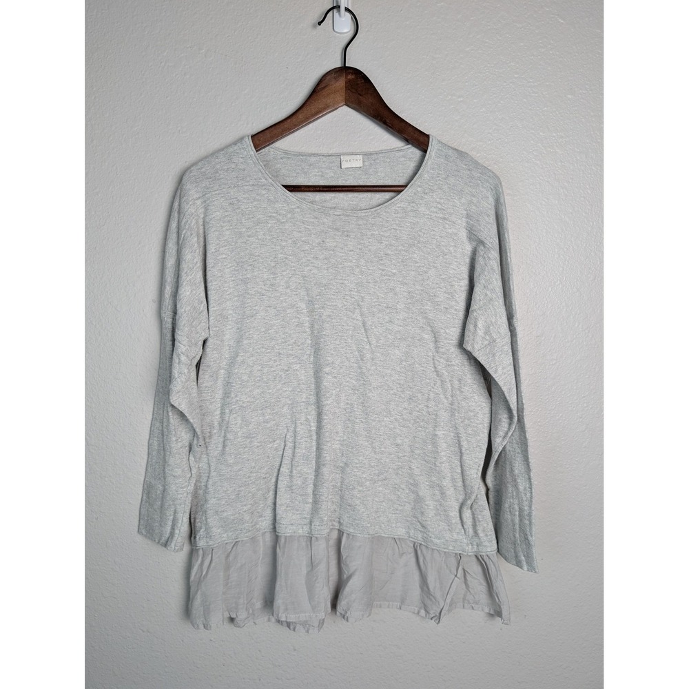 Poetry‎ Shirt Womens Gray Ruffle Hem Tunic Top Long Sleeve Unknown Size S